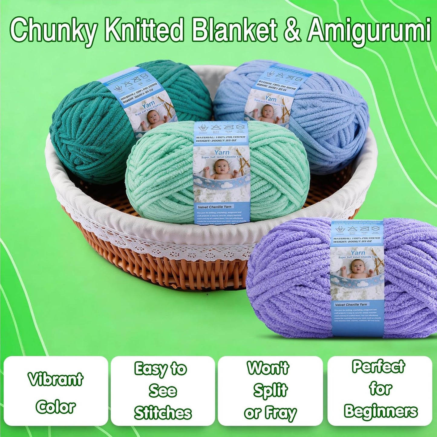 Super Bulky Blanket Yarn for Crocheting - 200g/7.05oz 174yd/160m Super Soft Chenille Plush Yarn - Bulk Thick Yarns Used for Making Scarves, Baby Blanket, Stuffed Animals, DIY Craft (1, Yellow)