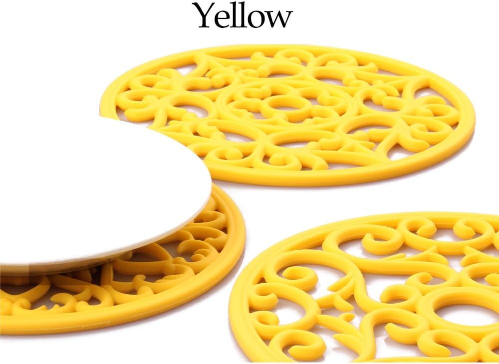Trivets for Dishes/Pots/Pans, 3 Pcs Silicone Mats, Flexible/Durable/Non Slip Hot Pads to Protect Table and Counter Top (Yellow)