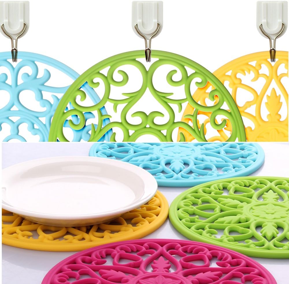 Trivets for Dishes/Pots/Pans, 3 Pcs Silicone Mats, Flexible/Durable/Non Slip Hot Pads to Protect Table and Counter Top (Yellow)