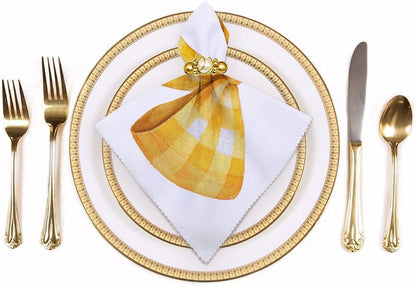 Yellow Checker Ribbon Bow Cloth Napkins Set of 6, Square Premium Reusable Washable Polyester Table Linen Napkin for Dinner Party