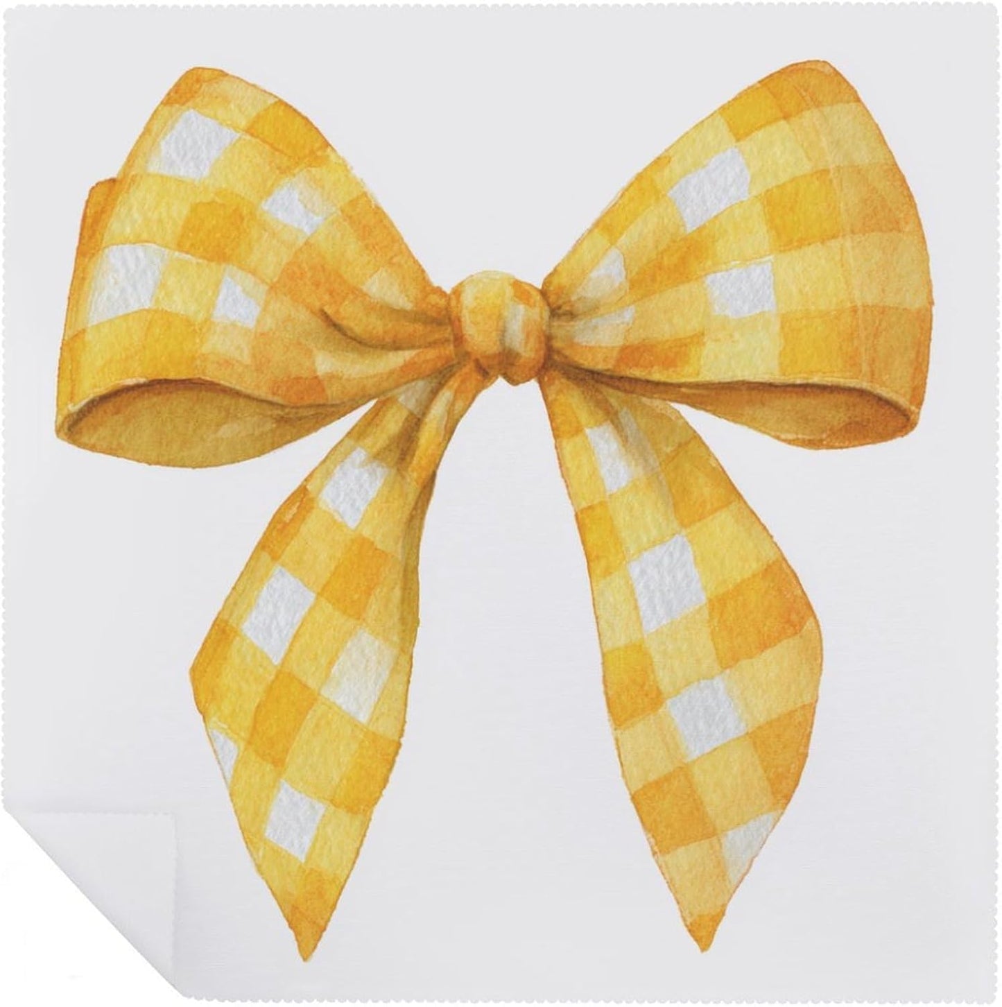 Yellow Checker Ribbon Bow Cloth Napkins Set of 6, Square Premium Reusable Washable Polyester Table Linen Napkin for Dinner Party