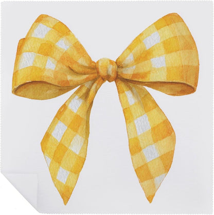 Yellow Checker Ribbon Bow Cloth Napkins Set of 6, Square Premium Reusable Washable Polyester Table Linen Napkin for Dinner Party