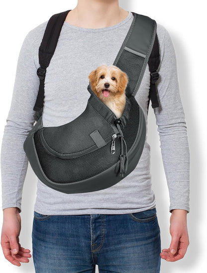 Dog Sling Carrier for Small Pet Up to 13.2 lbs Hand-Free Drawstring Pet Sling Carrier with Safety Hook & Adjustable Strap, (Yellow, 1 Pcs) Intended for Hiking and Camping