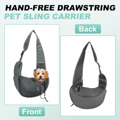 Dog Sling Carrier for Small Pet Up to 13.2 lbs Hand-Free Drawstring Pet Sling Carrier with Safety Hook & Adjustable Strap, (Yellow, 1 Pcs) Intended for Hiking and Camping