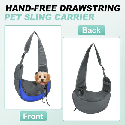 Dog Sling Carrier for Small Pet Up to 13.2 lbs Hand-Free Drawstring Pet Sling Carrier with Safety Hook & Adjustable Strap, (Yellow, 1 Pcs) Intended for Hiking and Camping