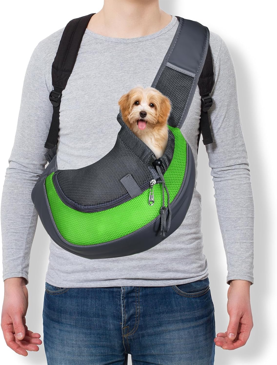 Dog Sling Carrier for Small Pet Up to 13.2 lbs Hand-Free Drawstring Pet Sling Carrier with Safety Hook & Adjustable Strap, (Yellow, 1 Pcs) Intended for Hiking and Camping