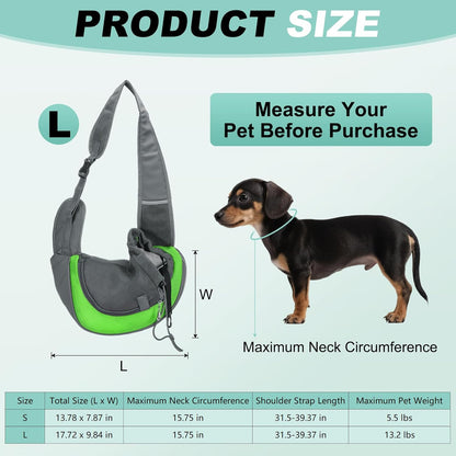 Dog Sling Carrier for Small Pet Up to 13.2 lbs Hand-Free Drawstring Pet Sling Carrier with Safety Hook & Adjustable Strap, (Yellow, 1 Pcs) Intended for Hiking and Camping