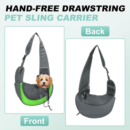 Dog Sling Carrier for Small Pet Up to 13.2 lbs Hand-Free Drawstring Pet Sling Carrier with Safety Hook & Adjustable Strap, (Yellow, 1 Pcs) Intended for Hiking and Camping