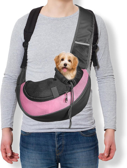Dog Sling Carrier for Small Pet Up to 13.2 lbs Hand-Free Drawstring Pet Sling Carrier with Safety Hook & Adjustable Strap, (Yellow, 1 Pcs) Intended for Hiking and Camping
