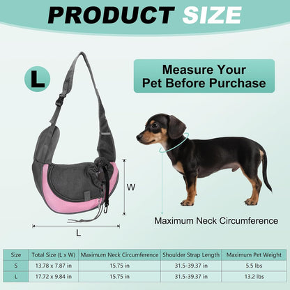 Dog Sling Carrier for Small Pet Up to 13.2 lbs Hand-Free Drawstring Pet Sling Carrier with Safety Hook & Adjustable Strap, (Yellow, 1 Pcs) Intended for Hiking and Camping