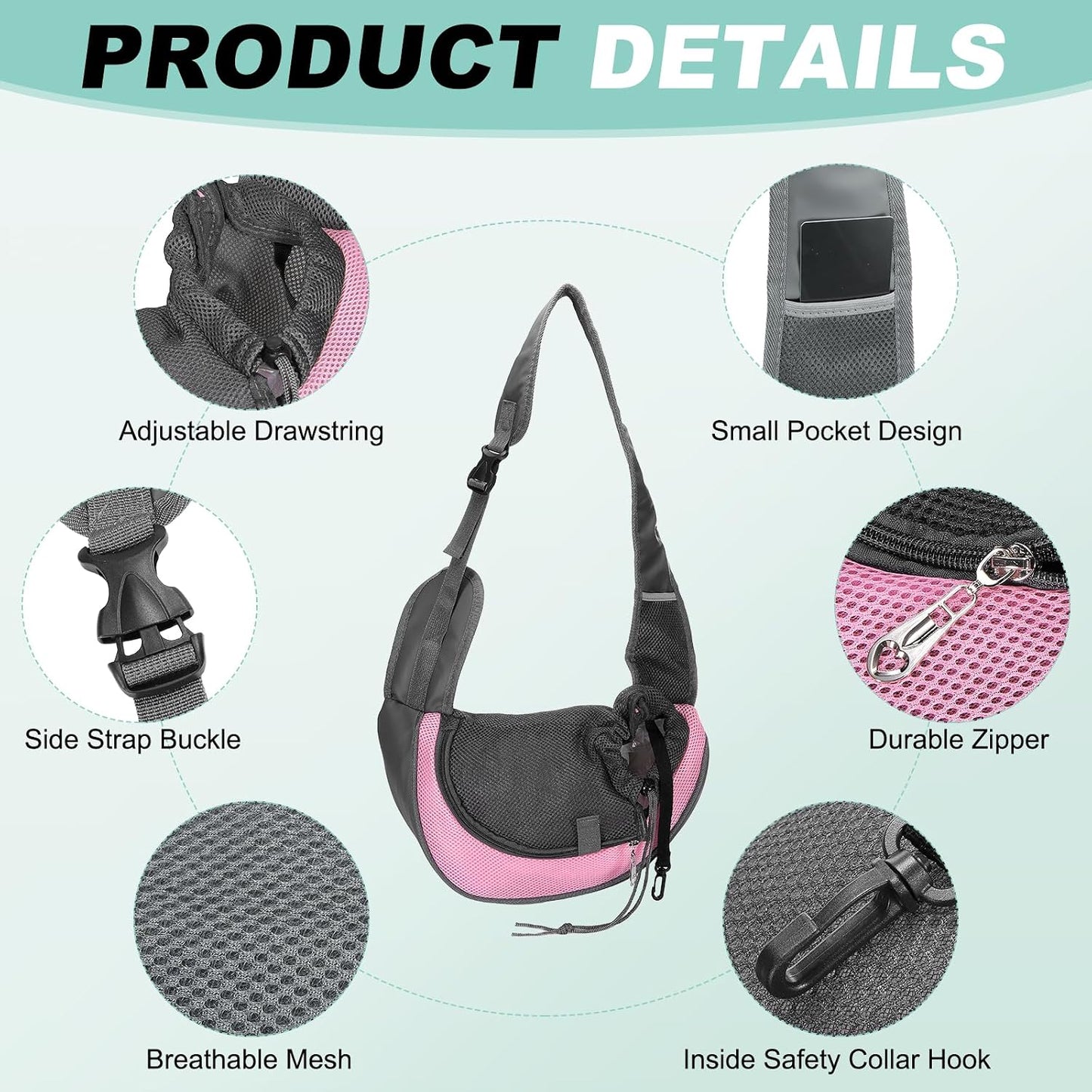 Dog Sling Carrier for Small Pet Up to 13.2 lbs Hand-Free Drawstring Pet Sling Carrier with Safety Hook & Adjustable Strap, (Yellow, 1 Pcs) Intended for Hiking and Camping