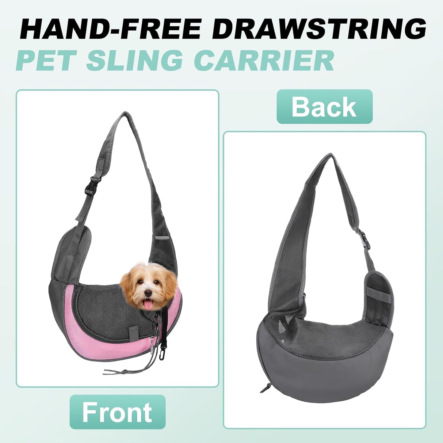 Dog Sling Carrier for Small Pet Up to 13.2 lbs Hand-Free Drawstring Pet Sling Carrier with Safety Hook & Adjustable Strap, (Yellow, 1 Pcs) Intended for Hiking and Camping