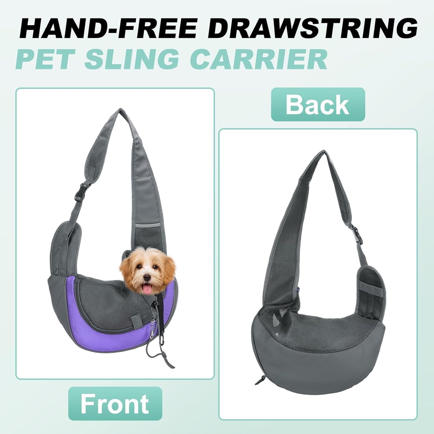 Dog Sling Carrier for Small Pet Up to 13.2 lbs Hand-Free Drawstring Pet Sling Carrier with Safety Hook & Adjustable Strap, (Yellow, 1 Pcs) Intended for Hiking and Camping