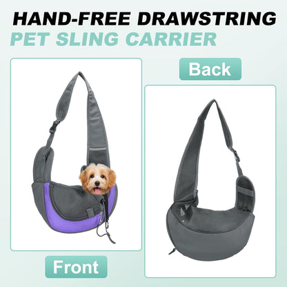 Dog Sling Carrier for Small Pet Up to 13.2 lbs Hand-Free Drawstring Pet Sling Carrier with Safety Hook & Adjustable Strap, (Yellow, 1 Pcs) Intended for Hiking and Camping