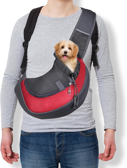 Dog Sling Carrier for Small Pet Up to 13.2 lbs Hand-Free Drawstring Pet Sling Carrier with Safety Hook & Adjustable Strap, (Yellow, 1 Pcs) Intended for Hiking and Camping