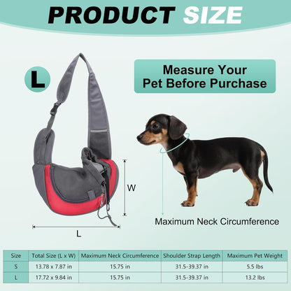 Dog Sling Carrier for Small Pet Up to 13.2 lbs Hand-Free Drawstring Pet Sling Carrier with Safety Hook & Adjustable Strap, (Yellow, 1 Pcs) Intended for Hiking and Camping