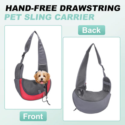 Dog Sling Carrier for Small Pet Up to 13.2 lbs Hand-Free Drawstring Pet Sling Carrier with Safety Hook & Adjustable Strap, (Yellow, 1 Pcs) Intended for Hiking and Camping