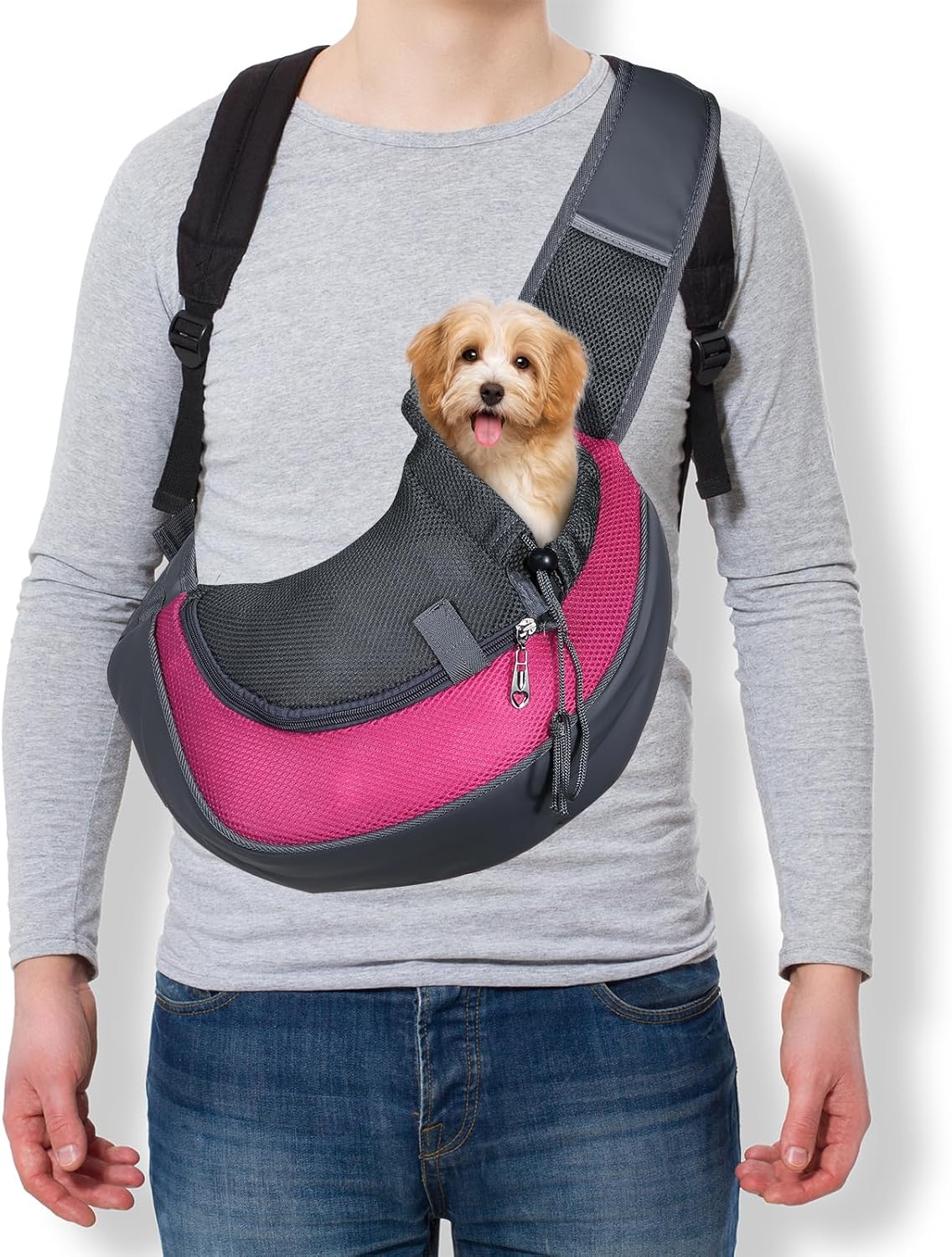 Dog Sling Carrier for Small Pet Up to 13.2 lbs Hand-Free Drawstring Pet Sling Carrier with Safety Hook & Adjustable Strap, (Yellow, 1 Pcs) Intended for Hiking and Camping