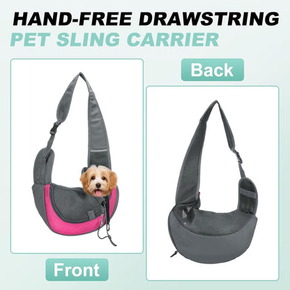 Dog Sling Carrier for Small Pet Up to 13.2 lbs Hand-Free Drawstring Pet Sling Carrier with Safety Hook & Adjustable Strap, (Yellow, 1 Pcs) Intended for Hiking and Camping