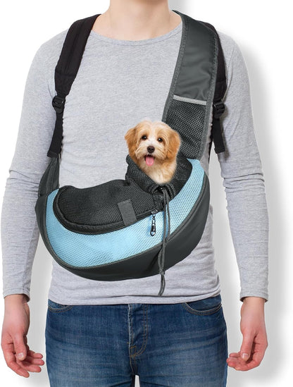 Dog Sling Carrier for Small Pet Up to 13.2 lbs Hand-Free Drawstring Pet Sling Carrier with Safety Hook & Adjustable Strap, (Yellow, 1 Pcs) Intended for Hiking and Camping