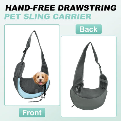 Dog Sling Carrier for Small Pet Up to 13.2 lbs Hand-Free Drawstring Pet Sling Carrier with Safety Hook & Adjustable Strap, (Yellow, 1 Pcs) Intended for Hiking and Camping