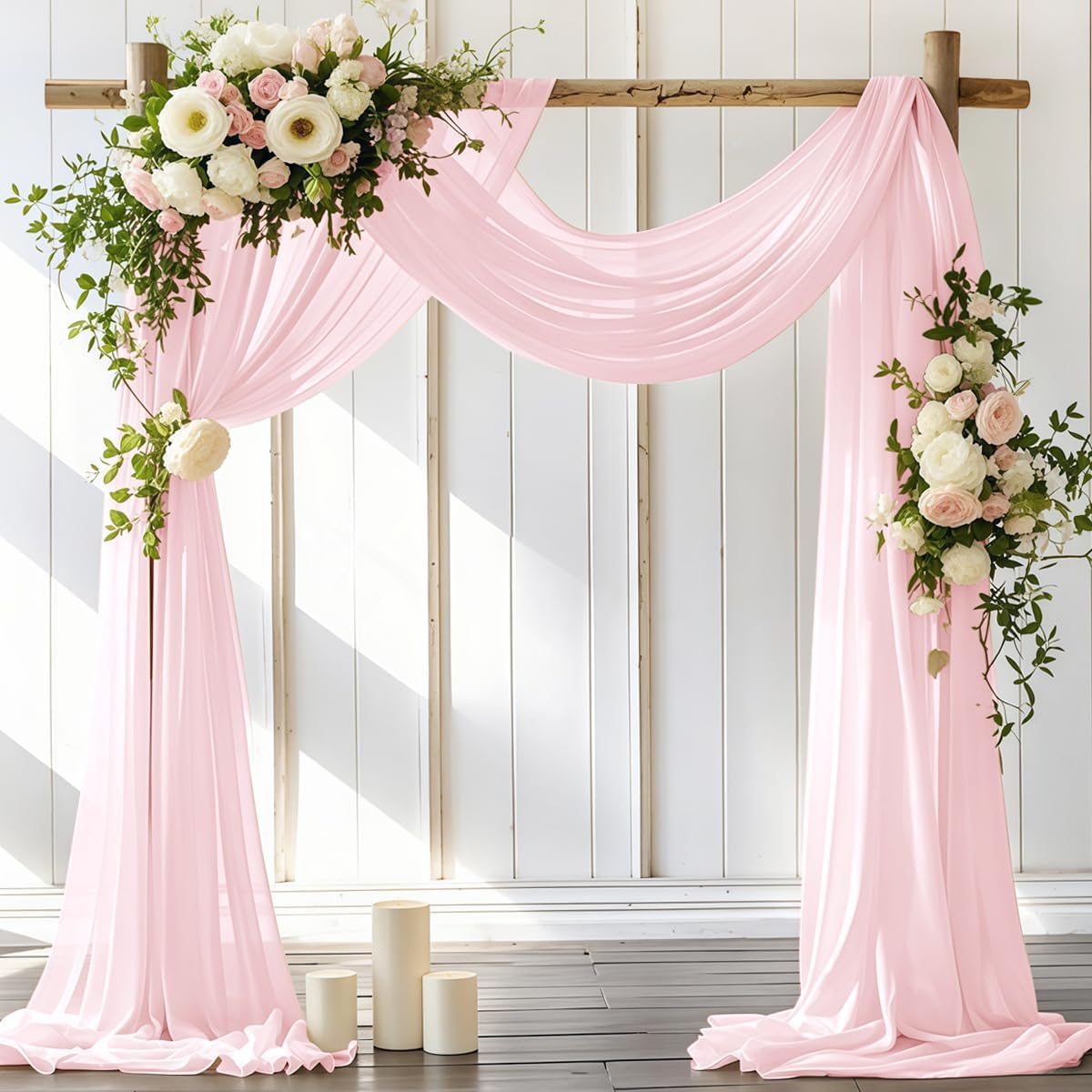Wedding Arch Draping Fabric 30'' x 18FT Sheer Chiffon Arch Drape Backdrop | 2 Panels Yellow Drapes for Summer Wedding Bridal Shower Baby Shower Church Birthday Party Outdoor Decor