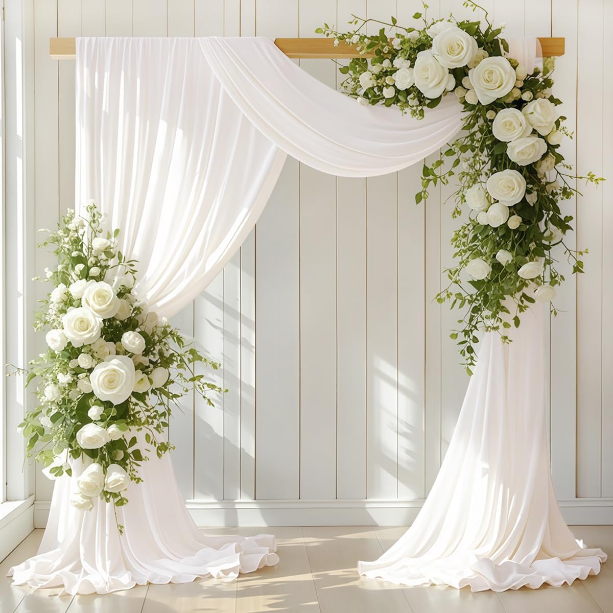 Wedding Arch Draping Fabric 30'' x 18FT Sheer Chiffon Arch Drape Backdrop | 2 Panels Yellow Drapes for Summer Wedding Bridal Shower Baby Shower Church Birthday Party Outdoor Decor