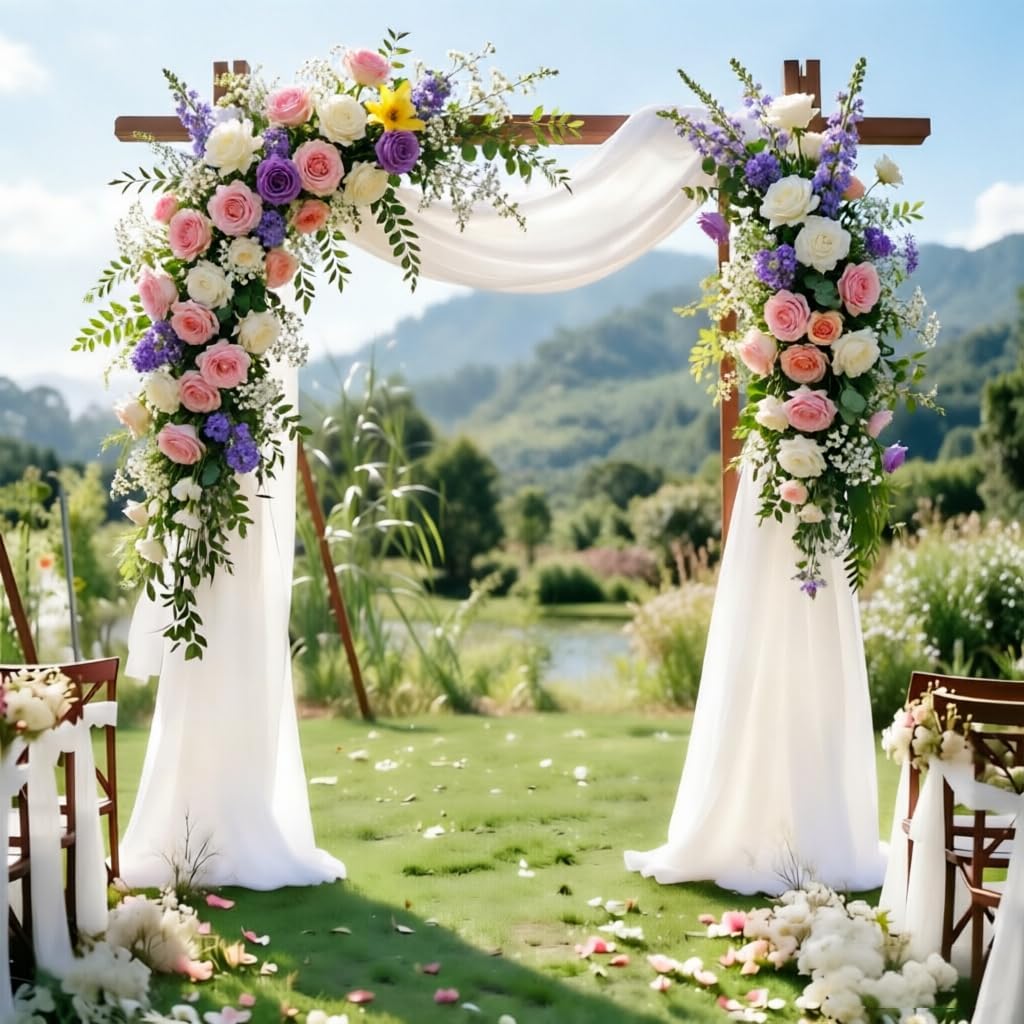 Wedding Arch Draping Fabric 30'' x 18FT Sheer Chiffon Arch Drape Backdrop | 2 Panels Yellow Drapes for Summer Wedding Bridal Shower Baby Shower Church Birthday Party Outdoor Decor