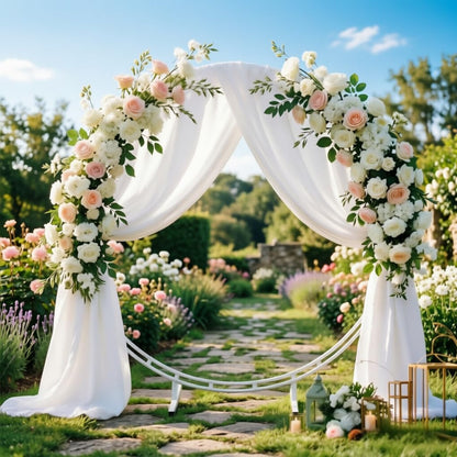 Wedding Arch Draping Fabric 30'' x 18FT Sheer Chiffon Arch Drape Backdrop | 2 Panels Yellow Drapes for Summer Wedding Bridal Shower Baby Shower Church Birthday Party Outdoor Decor