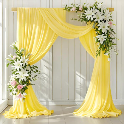 Wedding Arch Draping Fabric 30'' x 18FT Sheer Chiffon Arch Drape Backdrop | 2 Panels Yellow Drapes for Summer Wedding Bridal Shower Baby Shower Church Birthday Party Outdoor Decor
