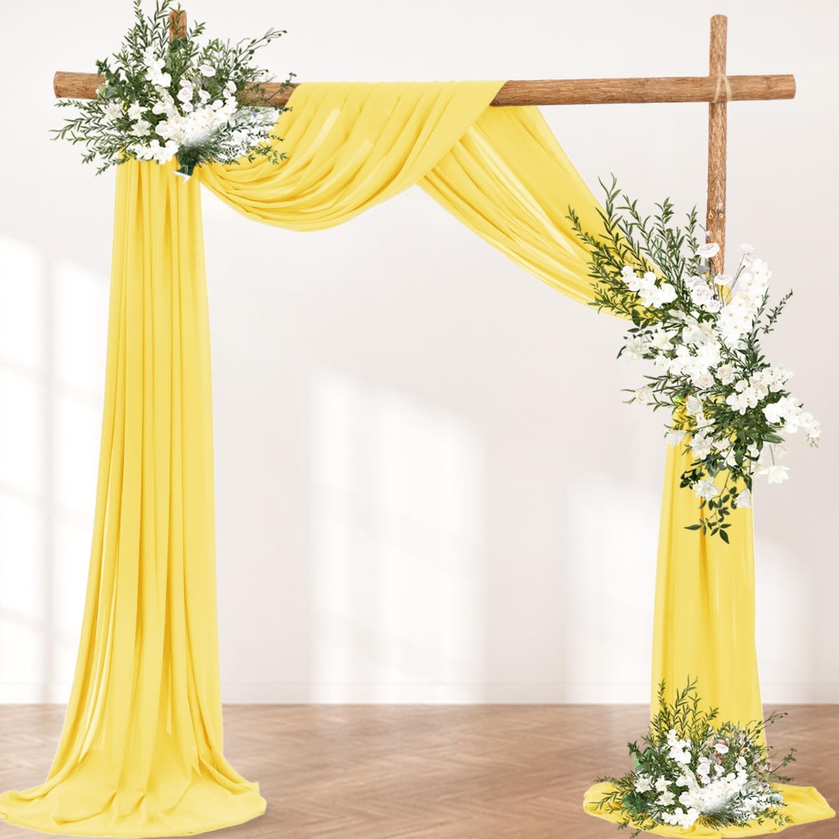 Wedding Arch Draping Fabric 30'' x 18FT Sheer Chiffon Arch Drape Backdrop | 2 Panels Yellow Drapes for Summer Wedding Bridal Shower Baby Shower Church Birthday Party Outdoor Decor