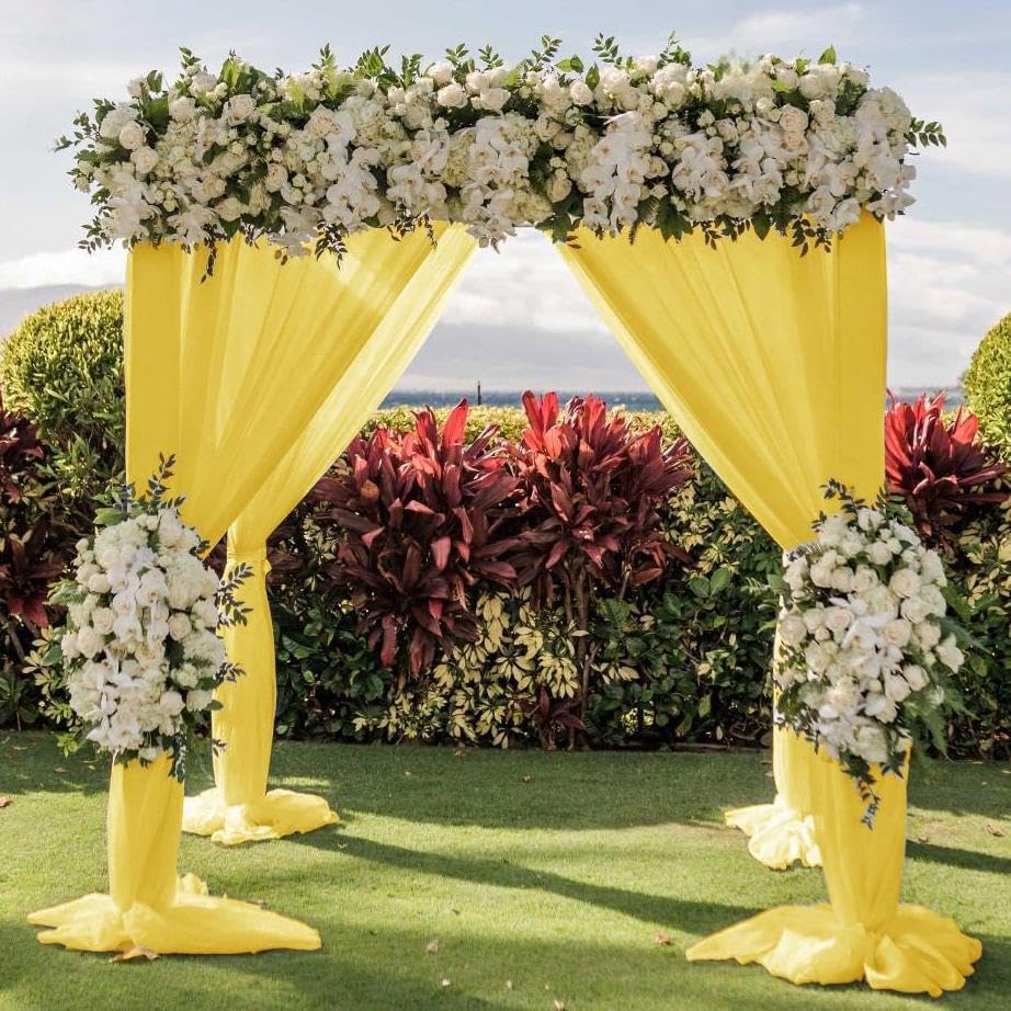 Wedding Arch Draping Fabric 30'' x 18FT Sheer Chiffon Arch Drape Backdrop | 2 Panels Yellow Drapes for Summer Wedding Bridal Shower Baby Shower Church Birthday Party Outdoor Decor