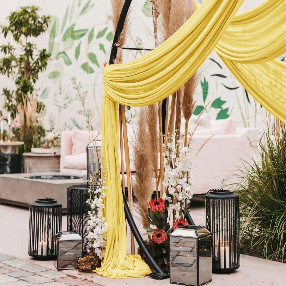 Wedding Arch Draping Fabric 30'' x 18FT Sheer Chiffon Arch Drape Backdrop | 2 Panels Yellow Drapes for Summer Wedding Bridal Shower Baby Shower Church Birthday Party Outdoor Decor