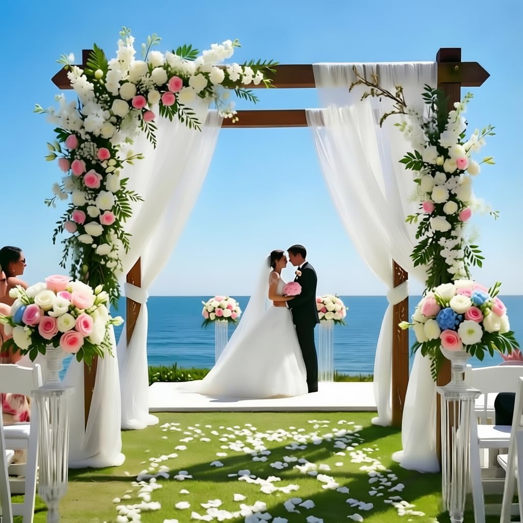 Wedding Arch Draping Fabric 30'' x 18FT Sheer Chiffon Arch Drape Backdrop | 2 Panels Yellow Drapes for Summer Wedding Bridal Shower Baby Shower Church Birthday Party Outdoor Decor