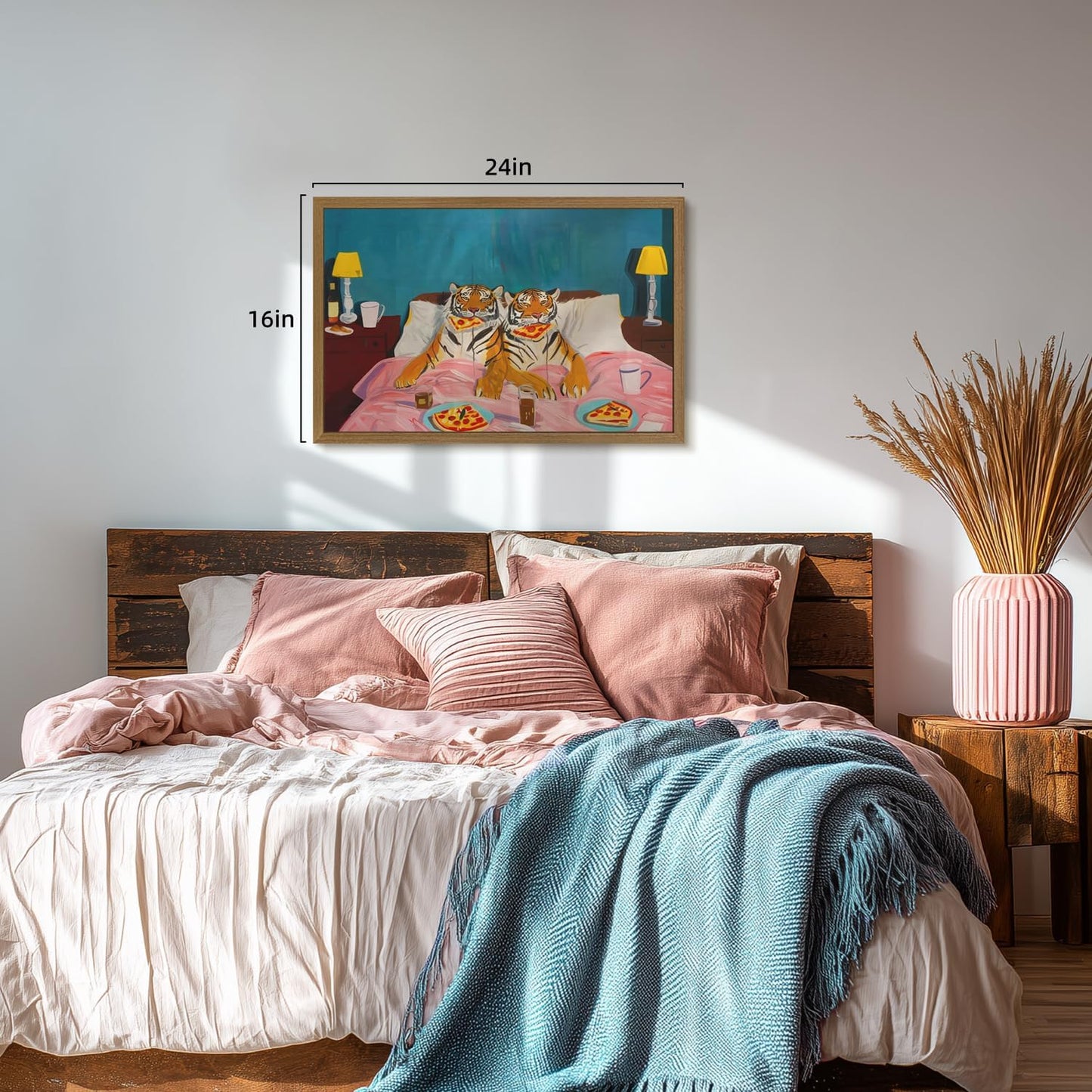 Wood Framed Funny Ducks Bathroom Wall Art, Cute Yellow Ducks in Pink Bathtub Canvas Print, Whimsical Animal Decor, Soft Pastel Aesthetic Artwork for Girls Bathroom Nursery Bedroom 8x10 Inch