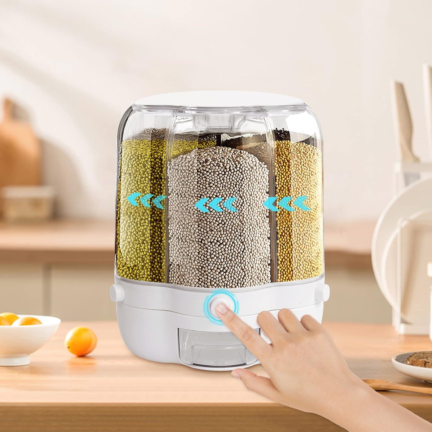 27.56 Lb Rice and Grain Storage Container, 360° Rotating Food Dispenser Measuring Cylinder with Lid Moisture Resistant Household, Airtight Storage of Black Rice, Yellow Rice and Other Small Beans