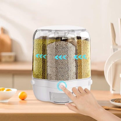 27.56 Lb Rice and Grain Storage Container, 360° Rotating Food Dispenser Measuring Cylinder with Lid Moisture Resistant Household, Airtight Storage of Black Rice, Yellow Rice and Other Small Beans