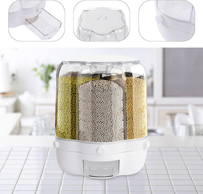 27.56 Lb Rice and Grain Storage Container, 360° Rotating Food Dispenser Measuring Cylinder with Lid Moisture Resistant Household, Airtight Storage of Black Rice, Yellow Rice and Other Small Beans
