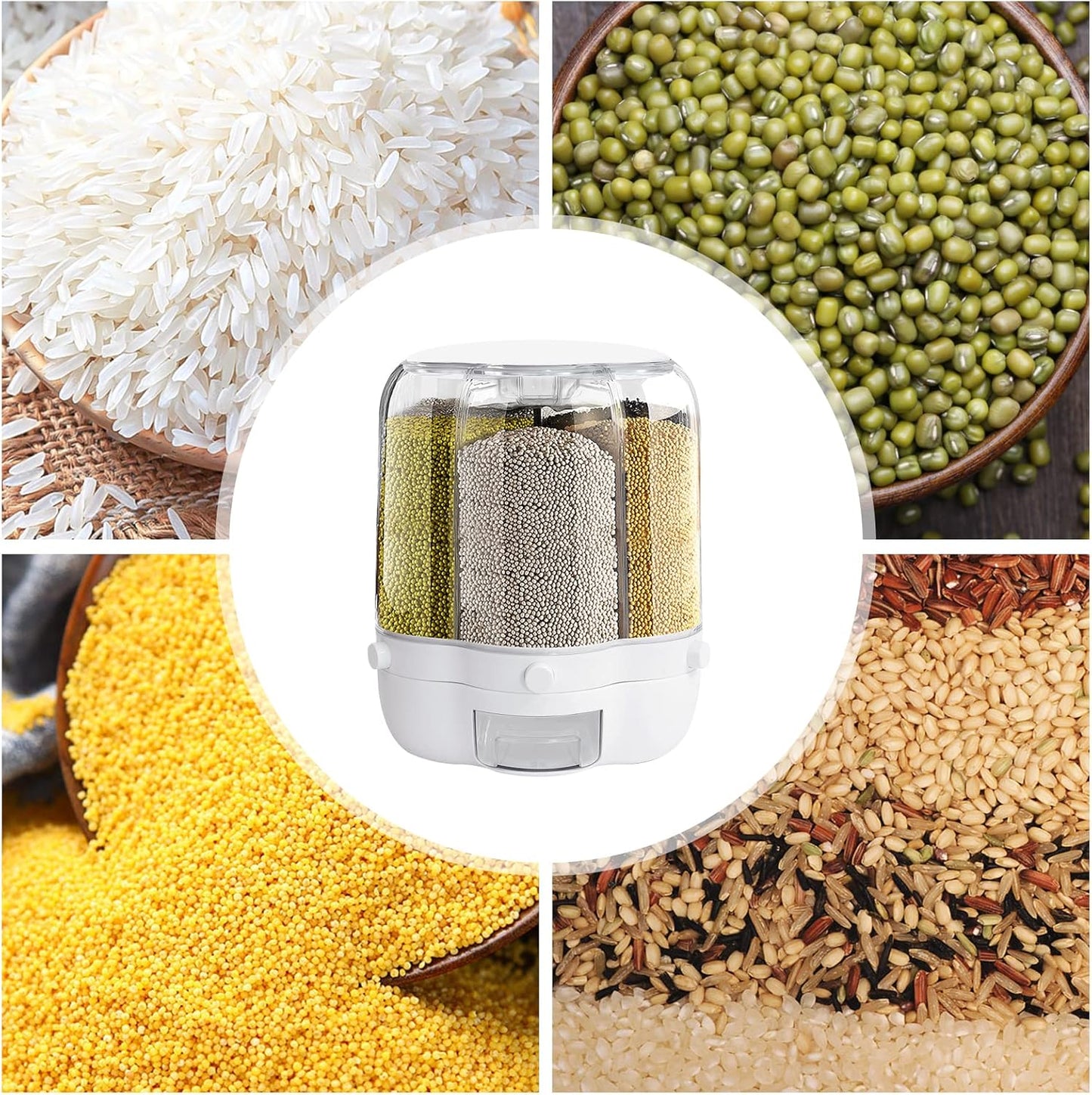 27.56 Lb Rice and Grain Storage Container, 360° Rotating Food Dispenser Measuring Cylinder with Lid Moisture Resistant Household, Airtight Storage of Black Rice, Yellow Rice and Other Small Beans
