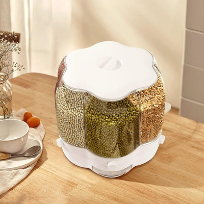 27.56 Lb Rice and Grain Storage Container, 360° Rotating Food Dispenser Measuring Cylinder with Lid Moisture Resistant Household, Airtight Storage of Black Rice, Yellow Rice and Other Small Beans