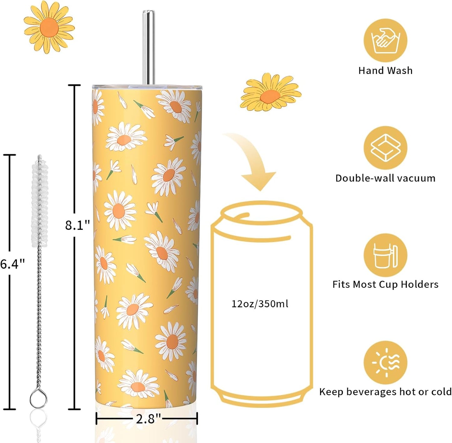 Lemon Gifts for Women, Lemon Tumbler 20oz Stainless Steel Insulated Cup Travel Mug Tumbler, Christmas Birthday Gifts for Women