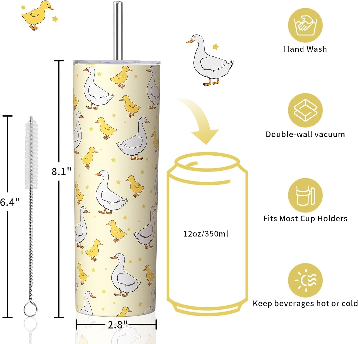 Lemon Gifts for Women, Lemon Tumbler 20oz Stainless Steel Insulated Cup Travel Mug Tumbler, Christmas Birthday Gifts for Women