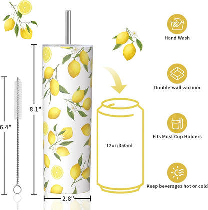 Lemon Gifts for Women, Lemon Tumbler 20oz Stainless Steel Insulated Cup Travel Mug Tumbler, Christmas Birthday Gifts for Women