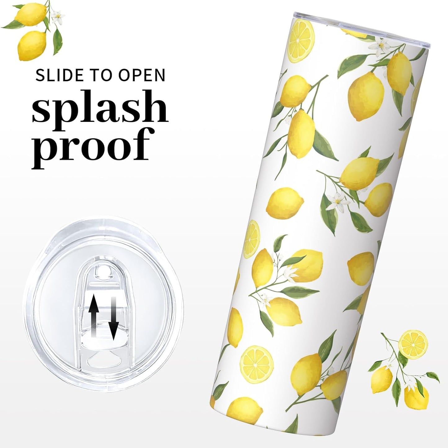 Lemon Gifts for Women, Lemon Tumbler 20oz Stainless Steel Insulated Cup Travel Mug Tumbler, Christmas Birthday Gifts for Women