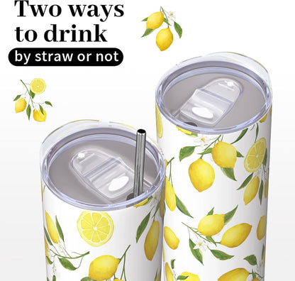Lemon Gifts for Women, Lemon Tumbler 20oz Stainless Steel Insulated Cup Travel Mug Tumbler, Christmas Birthday Gifts for Women