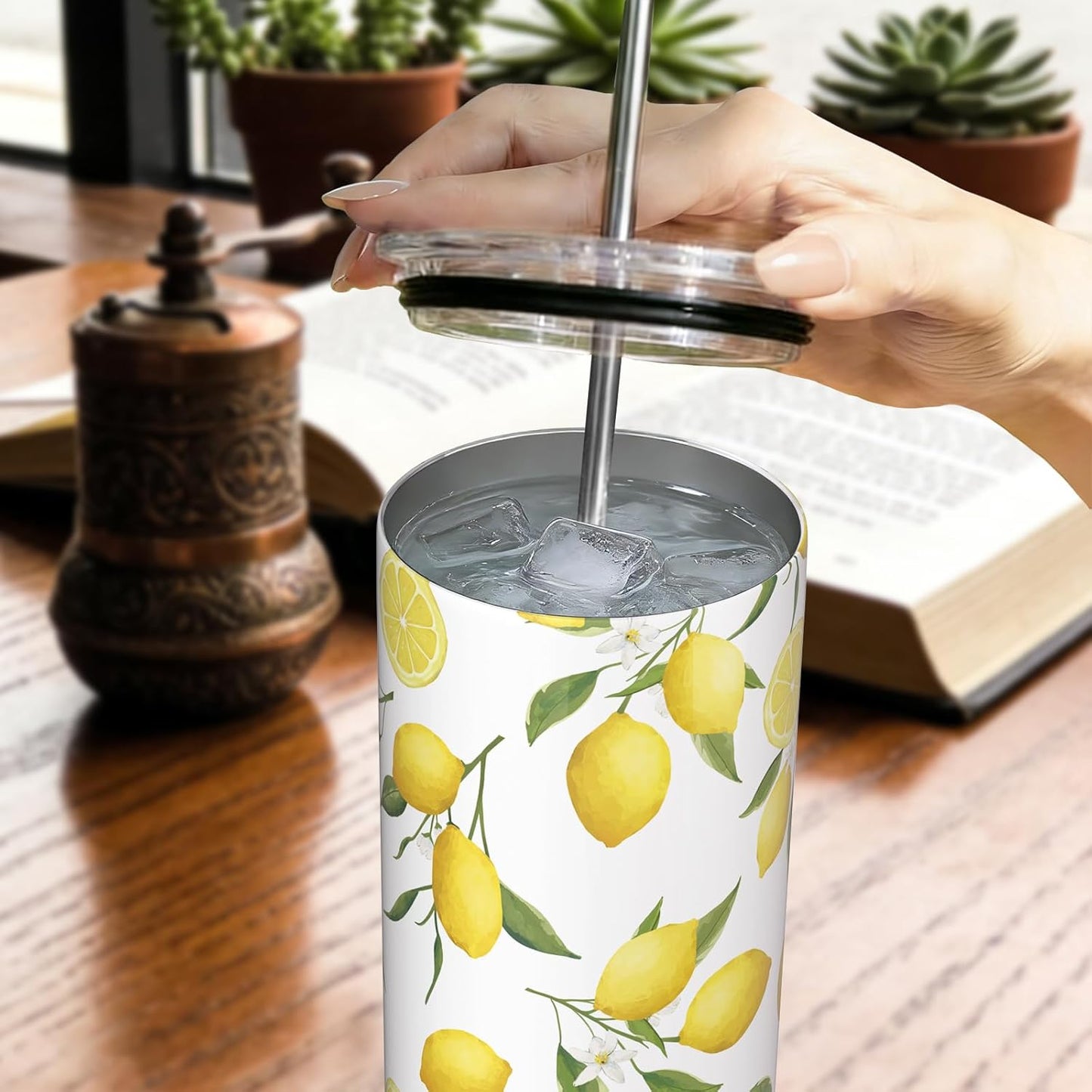 Lemon Gifts for Women, Lemon Tumbler 20oz Stainless Steel Insulated Cup Travel Mug Tumbler, Christmas Birthday Gifts for Women