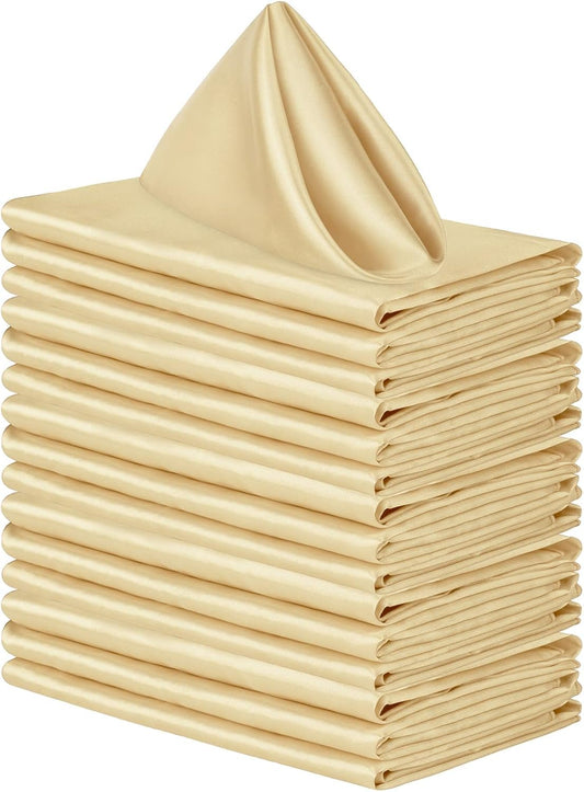 16 Pack Square Satin Napkin Bright Silk Table Napkin Soft Smooth Fabric Table Napkin for Wedding Banquet Party Decoration, Yellow, 20 x 20 Inch