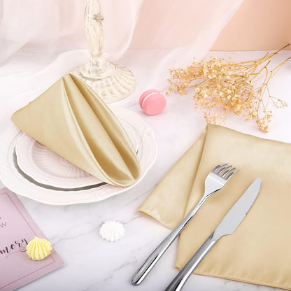 16 Pack Square Satin Napkin Bright Silk Table Napkin Soft Smooth Fabric Table Napkin for Wedding Banquet Party Decoration, Yellow, 20 x 20 Inch