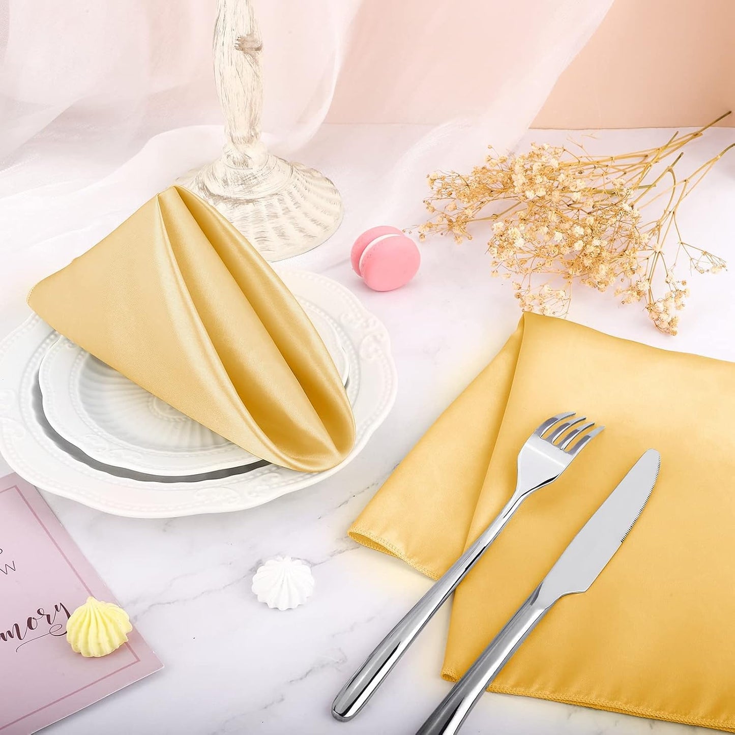 16 Pack Square Satin Napkin Bright Silk Table Napkin Soft Smooth Fabric Table Napkin for Wedding Banquet Party Decoration, Yellow, 20 x 20 Inch