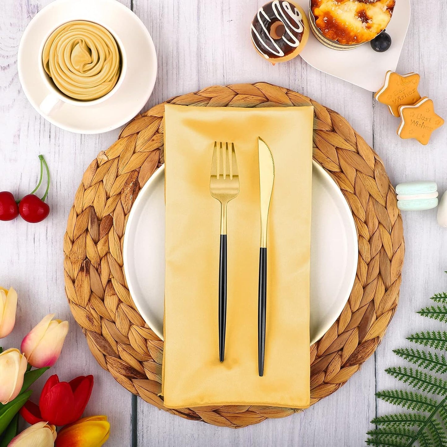 16 Pack Square Satin Napkin Bright Silk Table Napkin Soft Smooth Fabric Table Napkin for Wedding Banquet Party Decoration, Yellow, 20 x 20 Inch